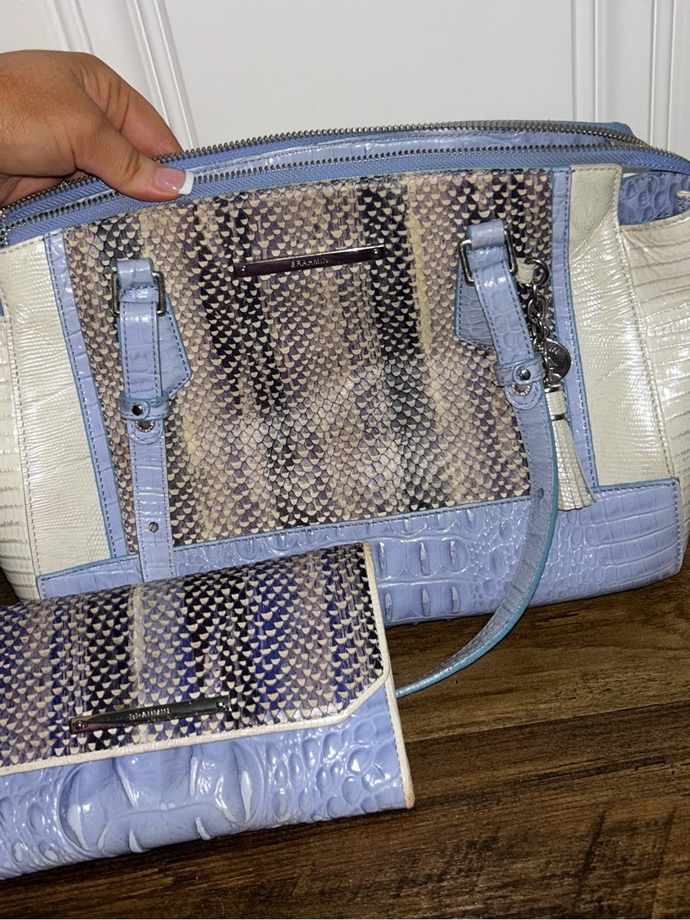 Brahmin Mini Asher Purse Periwinkle Monroe Leather Purse and Wallet